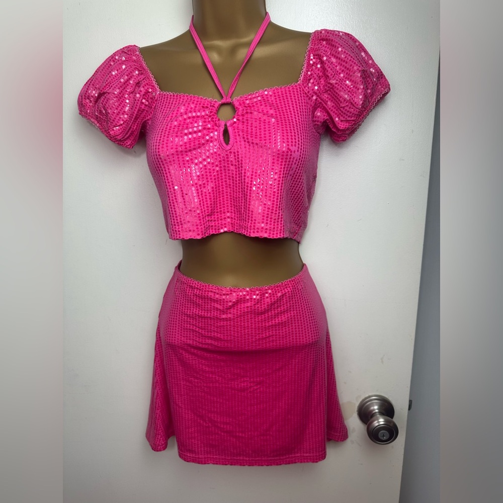 Sugar Thrillz X Dolls‎ Kill Pink Sequin Barbie Core Classic Showgirl Set NWOT S